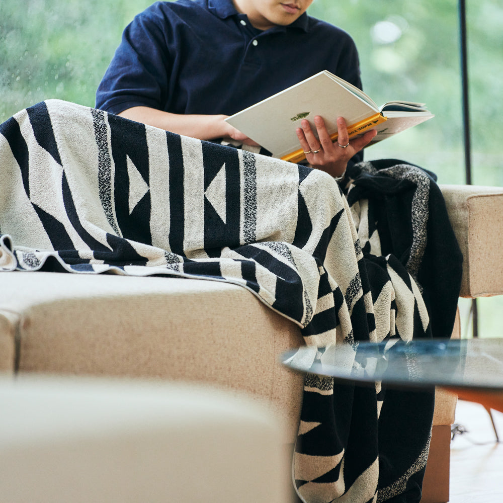 Cotton Pile Blanket / Native Motif BLACK（L） – BasShu