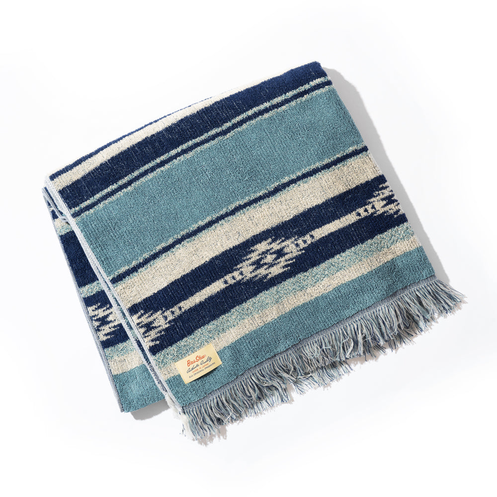 Cotton Pile Blanket / Native Border BLUE（M） – BasShu
