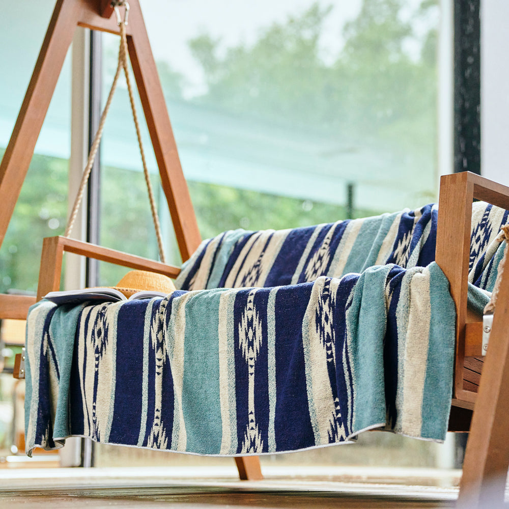 Cotton Pile Blanket / Native Border BLUE（L） – BasShu