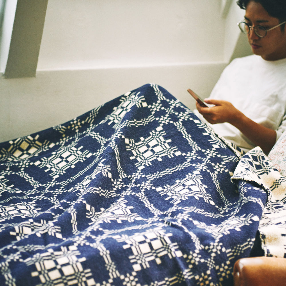 ウールブランケットbasshu Wool Blanket / Jacquard BLUE ウール